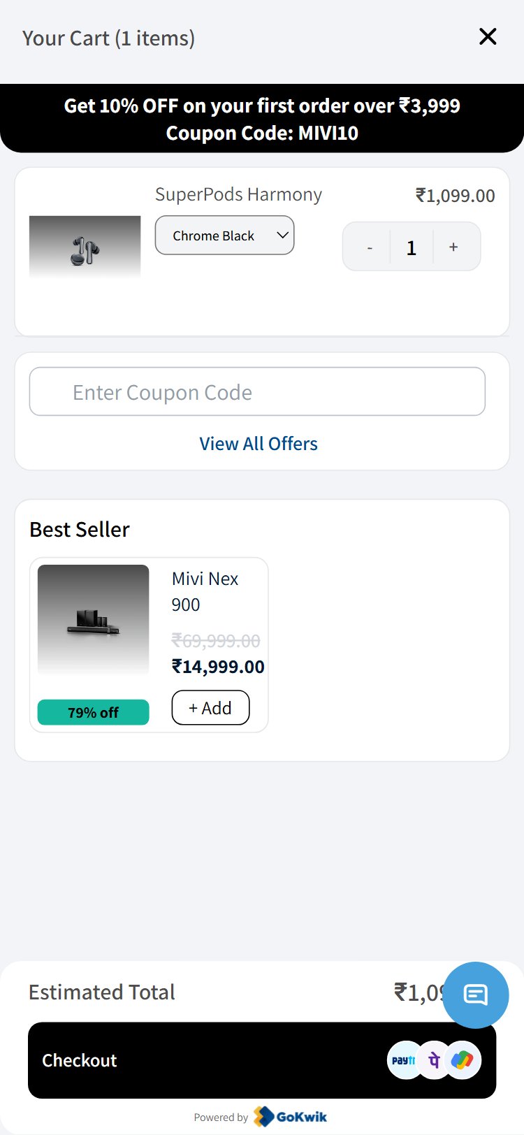 Mivi — Mobile (GoKwik Cart Drawer)