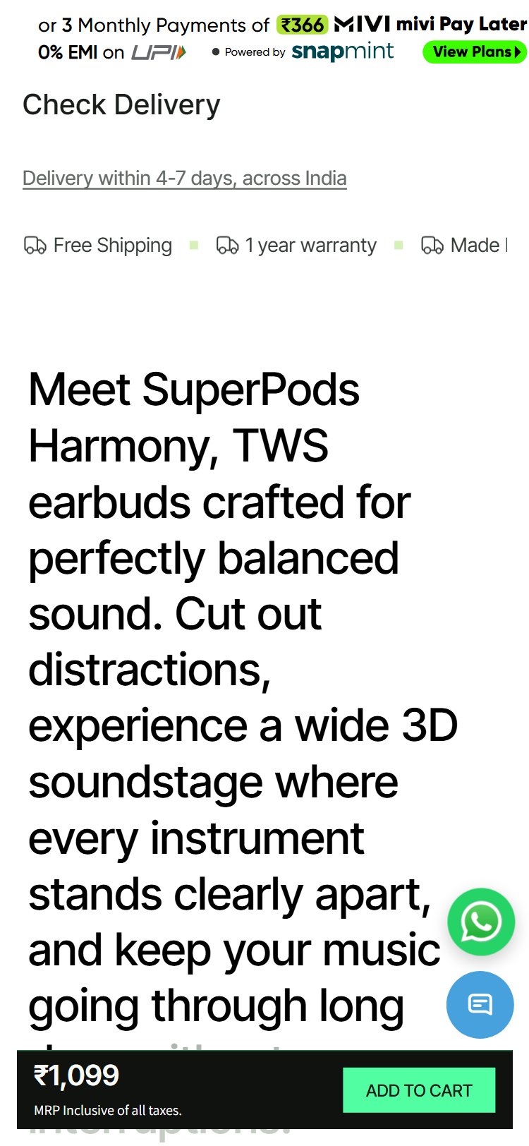 Mivi — Mobile (SuperPods Harmony PDP)